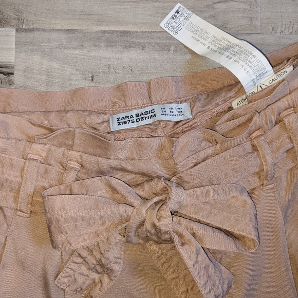 Zara Light Pink Paper Bag Wide Leg Crop Pants - Picture 5 of 7